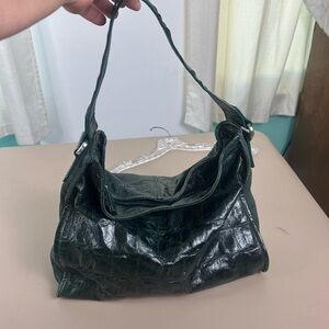 Nicoli Green Croc Soft Leather Suede Hobo Shoulder Handbag Made in Italy